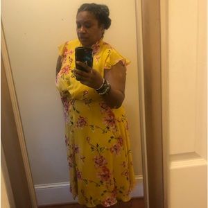 Yellow floral wrap dress